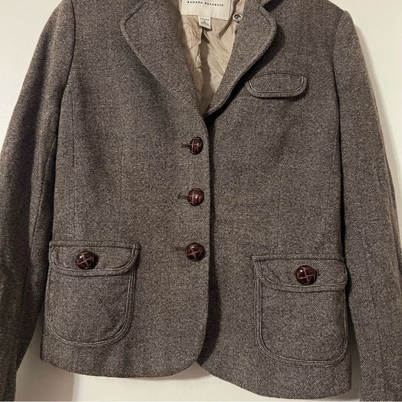 Banana Republic Women's Wool Blend Cropped Blazer in Brown Tweed Sz 4 Outlander - Picture 4 of 16
